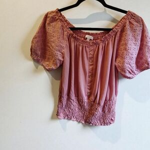 Pink Off-Shoulder Eyelet Top